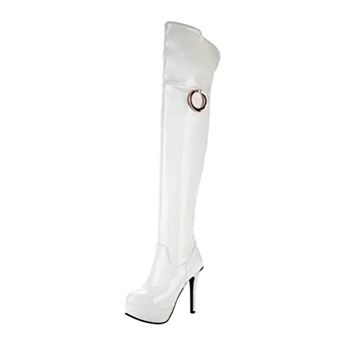 Birdsight Damen Overknee Stiefel Plateau Lack High Heels Stiletto Boots mit Reißverschluss 12cm Absatz Langschaft Schuhe (Weiss,42) von Birdsight