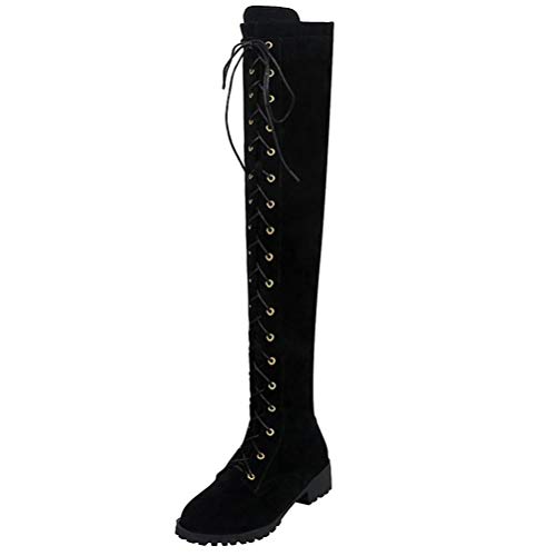 Birdsight Damen Overknee Stiefel zum Schnüren Flache Lange Boots mit Reißverschluss 3cm Absatz Bequem Winter Schuhe (Schwarz,44) von Birdsight