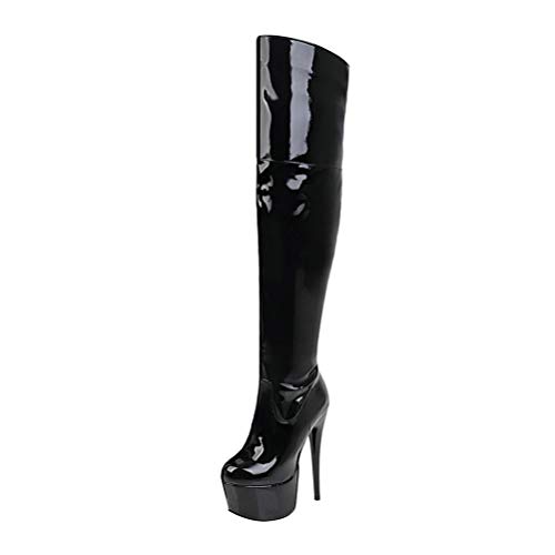 Birdsight Damen Plateau Overknee High Heels Stiefel Extrem Lack Boots Stiletto mit Reißverschluss Schuhe(Schwarz,38) von Birdsight