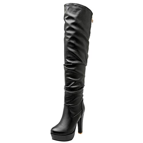 Birdsight Damen Plateau Overknee Stiefel High Heels Stiletto Boots mit Reissverschluss 12cm Absatz Herbst Winter Langschaftstiefel(Schwarz,40) von Birdsight