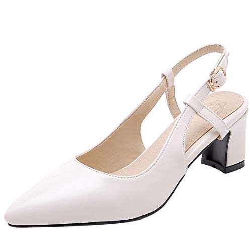 Birdsight Damen Spitze Slingbacks Pumps mit Blockabsatz und Schnalle Chunky Heels Elegant Schuhe (EU 38, Weiss) von Birdsight