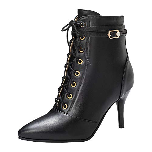 Birdsight Damen Stiletto High Heels Stiefeletten mit Reißverschluss Spitze Ankle Boots zum Schnüren Herbst Winter Kurzschaft Stiefel (Schwarz,39) von Birdsight