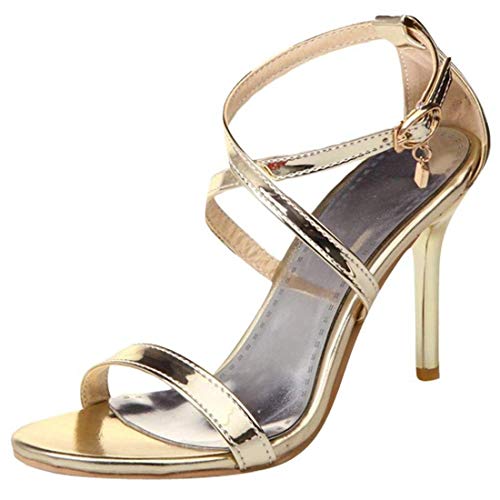 Birdsight Damen Stiletto Riemchen Sandalen High Heels mit 9cm Absatz und Kreuzschnalle Sandaletten (Gold, 35) von Birdsight