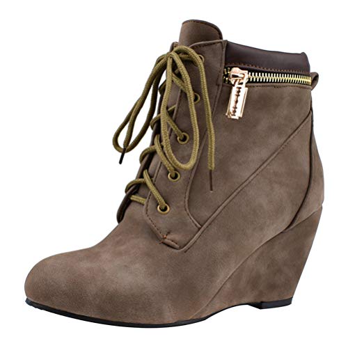 Birdsight Damen Wedges Ankle Boots High Heels schnürung Stiefeletten mit Keilabsatz und Reißverschluss Herbst Winter Stiefel (Braun,42) von Birdsight