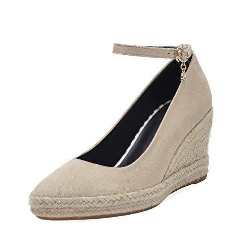 Birdsight High Heels Keilabsatz Pumps mit Riemchen 8cm Absatz Espadrilles Plateau Damen Schuhe (Beige, 35) von Birdsight