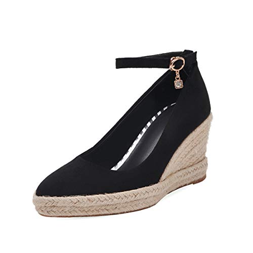 Birdsight High Heels Keilabsatz Pumps mit Riemchen 8cm Absatz Espadrilles Plateau Damen Schuhe (Schwarz, 36) von Birdsight