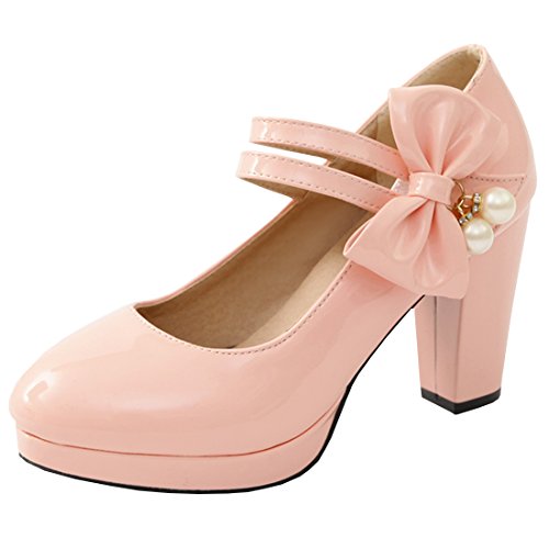 Birdsight Mary Jane Damenschuhe Pumps mit Schleife und Blockabsatz High Heels Damen 9cm Absatz Rockabilly Süße Schuhe (Rosa, 37) von Birdsight