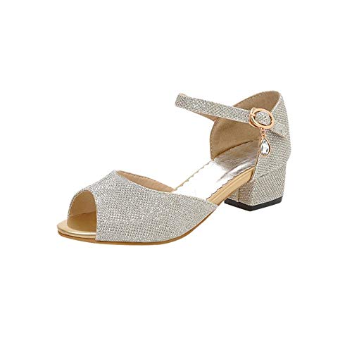 Birdsight Riemchen Sandaletten Chunky Heels Peeptoes Sandalen Damen mit Blockabsatz Sommer Schuhe (Silber, 39) von Birdsight