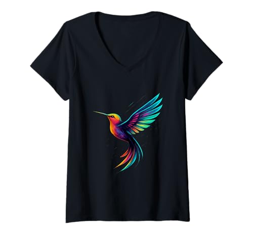 Damen Minimalistische abstrakte Vogel-Silhouette, die im Wind fliegt T-Shirt mit V-Ausschnitt von Birdwatchers Ornithologist Serene Birders Artwork