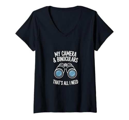 Damen My Camera & Fernglas Birding Birdwatcher T-Shirt mit V-Ausschnitt Damen My Camera & Fernglas Birding Birdwatcher T-Shirt mit V-Ausschnitt von Birdwatching Birding Humor