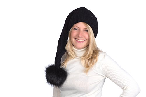 Beanie A 101 Mütze, Zipfelmütze, Pudelmütze, Wintermütze mit großer Fellbommel aus Fellimitat. Extra Lang mit weichem Fleece abgefüttert von Birendy