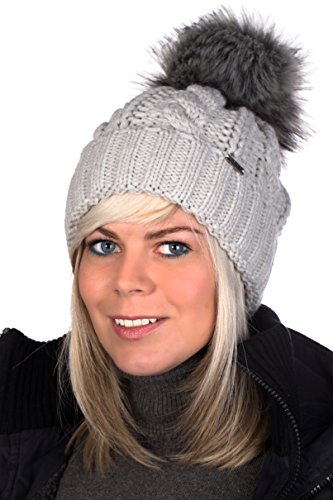 Birendy Mütze Fellmütze mit Bommel Wintermütze. Fellbommel aus hochwertigen Fellimitat. Waschbar sehr Gute Qualität. Sehr warm. Dicker Strick von Birendy