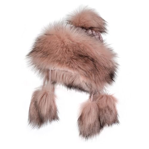 Birendy Tatra Mütze Chapka Pudelmütze Wintermütze Fellbommeln und Fellrand aus Kunstfell (Altrosa 177) von Birendy