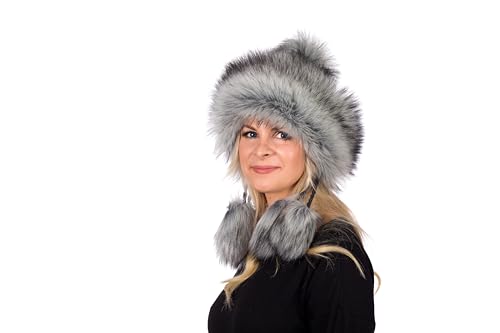 Birendy Tatra Mütze Chapka Pudelmütze Wintermütze Fellbommeln und Fellrand aus Kunstfell (Hellgrau 176) von Birendy