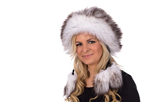 Birendy Tatra Mütze Chapka Pudelmütze Wintermütze Fellbommeln und Fellrand aus Kunstfell (schwarzer Strick weisses Fell 116) von Birendy