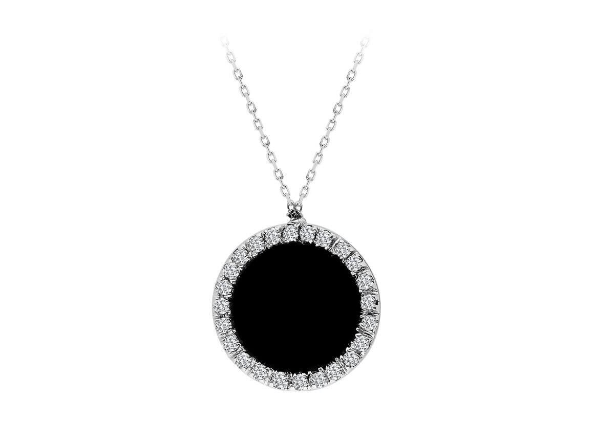 Collier Mit 1 Karat Onyx Und Diamanten 750Er/18K Weißgold Zertifikat von BirgieGmbH