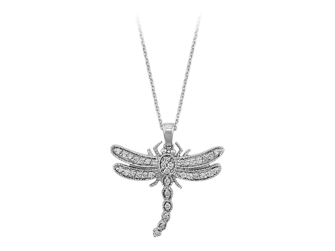 Libelle Collier Mit Diamanten 585Er/14K Weißgold von BirgieGmbH