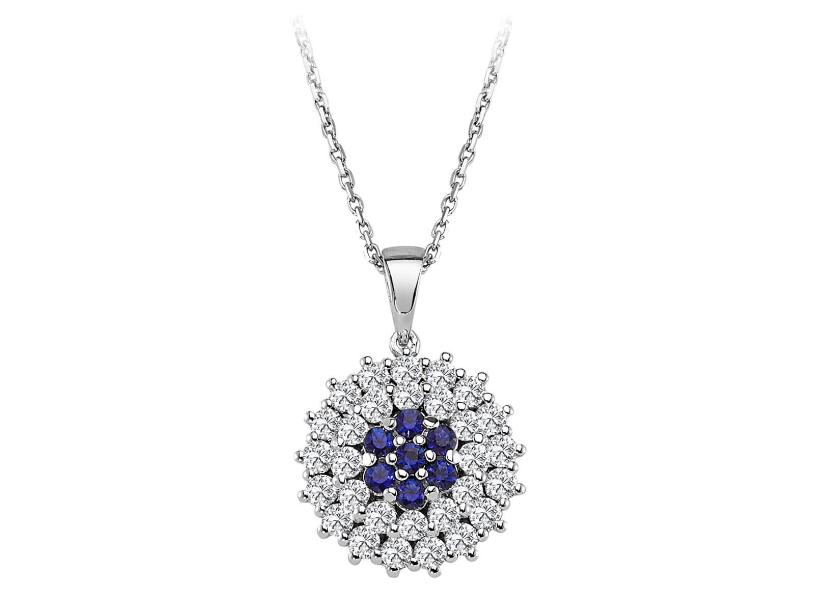 Zweireihiges Diamant Und Saphir Collier Im Rund Design 585Er/14K Weißgold von BirgieGmbH