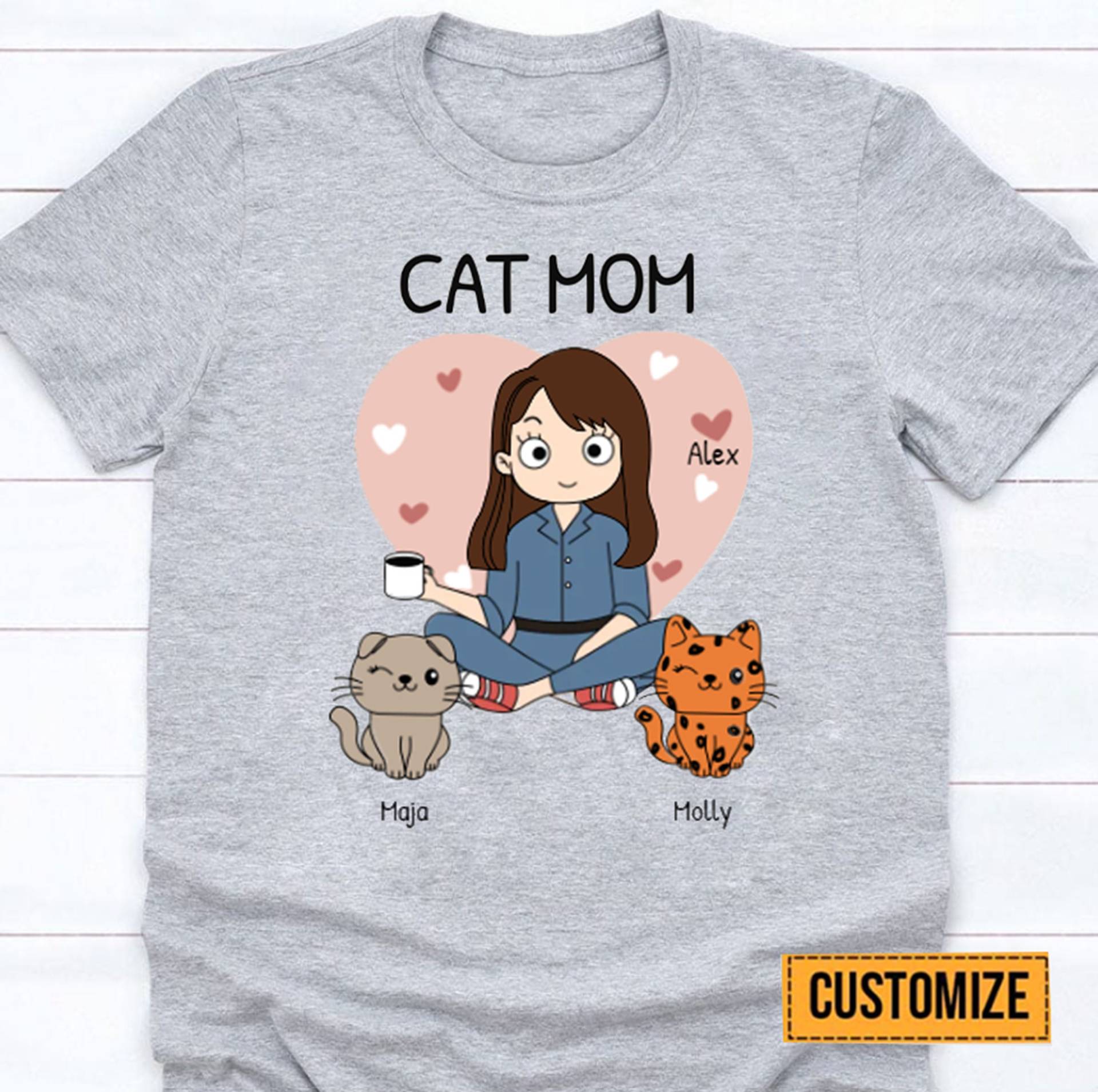 Chibi Mädchen Katzen Mama Tshirt, Benutzerdefinierte Katze Schlafen Schlaf Shirt, Tierhalter Im Ruhestand von BirgitVStore