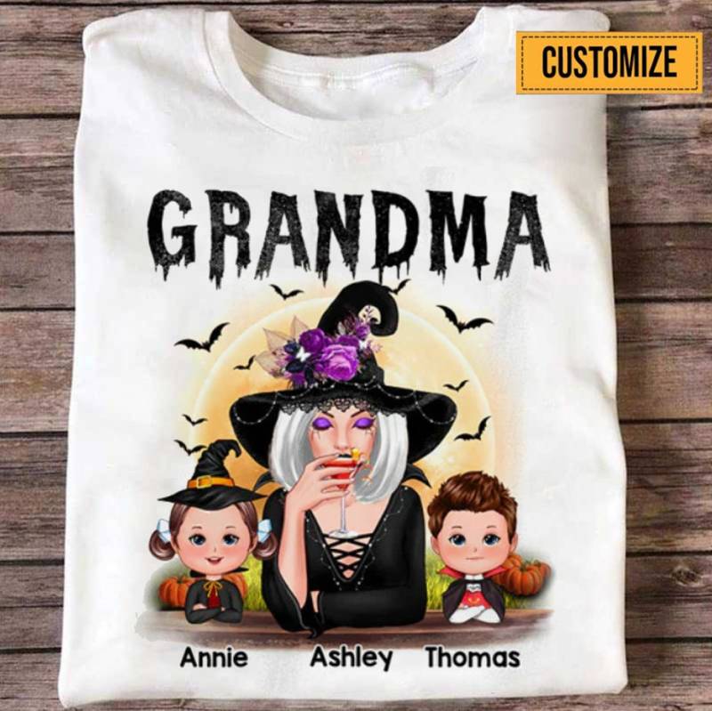 Gruseliges Halloween T-Shirt Retro Hexe Mit Enkelkindern von BirgitVStore