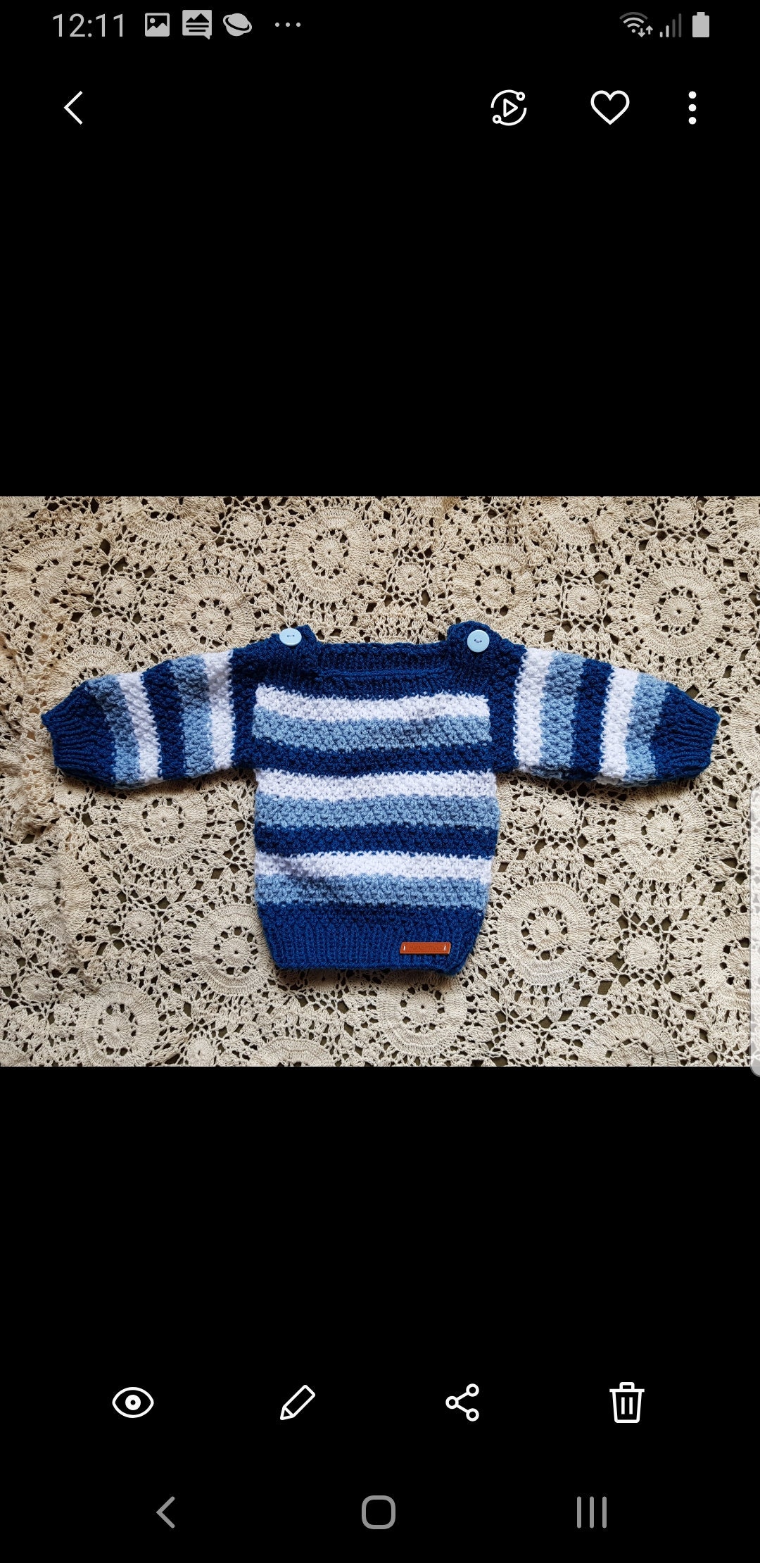 Handgestrickter Babypullover Für 0 - 3 Monate in Petrol, Blaugrau Und Weiß Gestreift Handgestrickter Babypullover Für 0 - 3 Monate in Petrol, Blaugrau Und Weiß Gestreift von BirgitsStrickstube