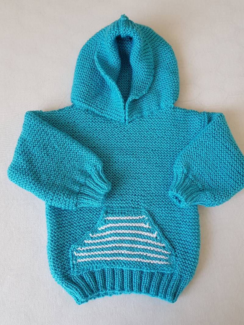 Handgestrickter Babypullover in Türkis Für 9 - 12 Monate von BirgitsStrickstube