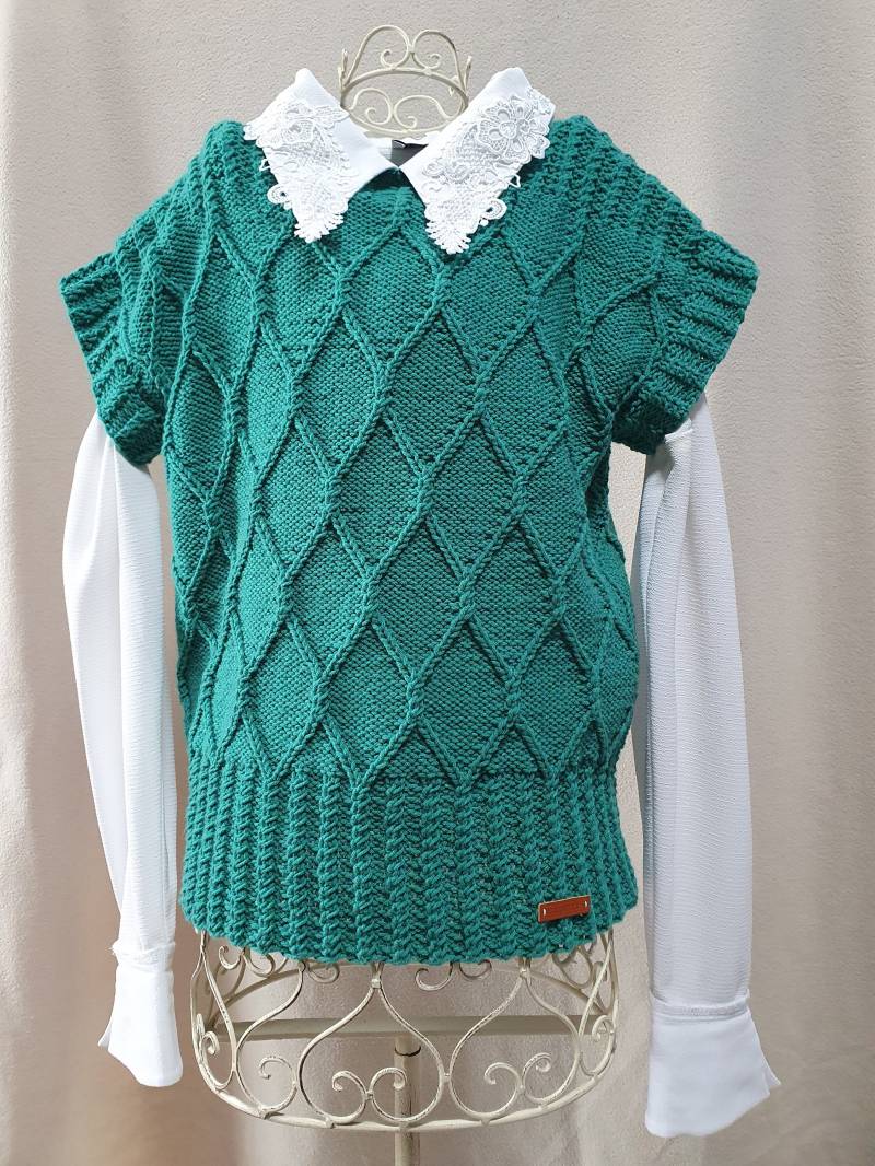 Handgestrickter Damenpullunder, Pullover in Grün, Größe M von BirgitsStrickstube
