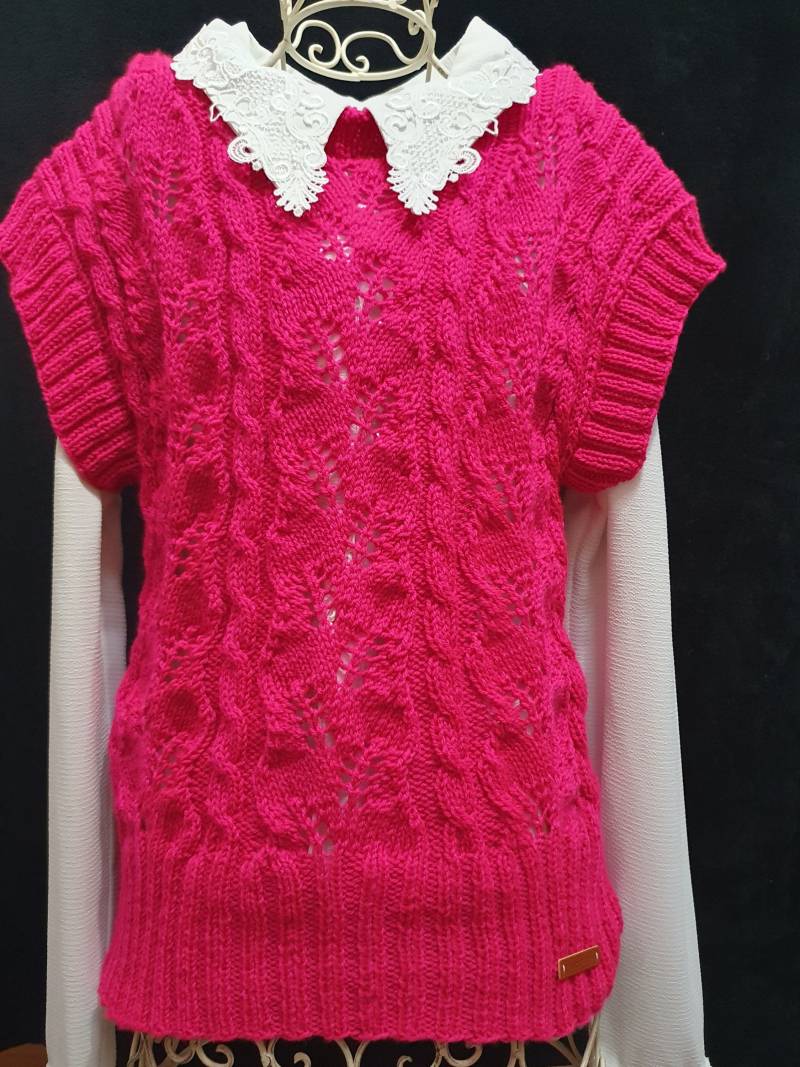 Handgestrickter Damenpullunder, Pullover in Pink, Größe S Handgestrickter Damenpullunder, Pullover in Pink, Größe S von BirgitsStrickstube