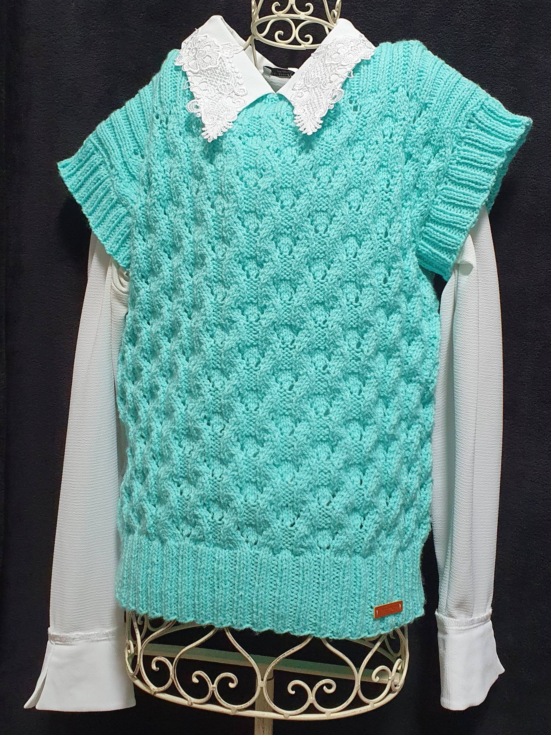 Handgestrickter Damenpullunder, Pullover in Türkis, Größe M von BirgitsStrickstube