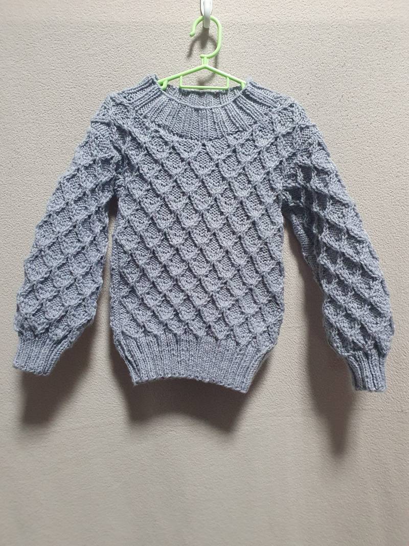 Handgestrickter Kinderpullover Ab Ca. 3 Jahre in Grau von BirgitsStrickstube