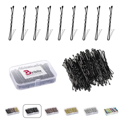 Biribila Bobby Pins 5 cm - 150 Stk Haarnadeln klein - Haarklemmen Damen mit abgerundeten Kanten in einer Aufbewahrungsbox – Hochsteckfrisuren Zubehör Haarnadel, Perfekt zum Stylen - Schwarz von Biribila