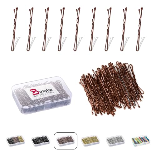 Biribila Bobby Pins 5 cm-150 Stk Haarnadeln klein - Haarklemmen Damen mit abgerundeten Kanten in einer Aufbewahrungsbox – Hochsteckfrisuren Zubehör Haarnadel, Perfekt zum Stylen haarnadeln groß-Braun von Biribila