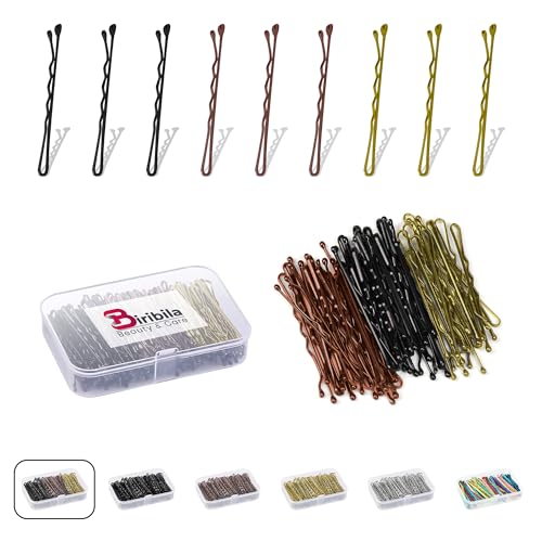 Biribila Bobby Pins 5cm - 150 Stk Haarnadeln klein - Haarklemmen Damen mit abgerundeten Kanten in einer Aufbewahrungsbox – Hochsteckfrisuren Zubehör Haarnadel Perfekt zum Stylen - Schwarz, Braun, Gold von Biribila