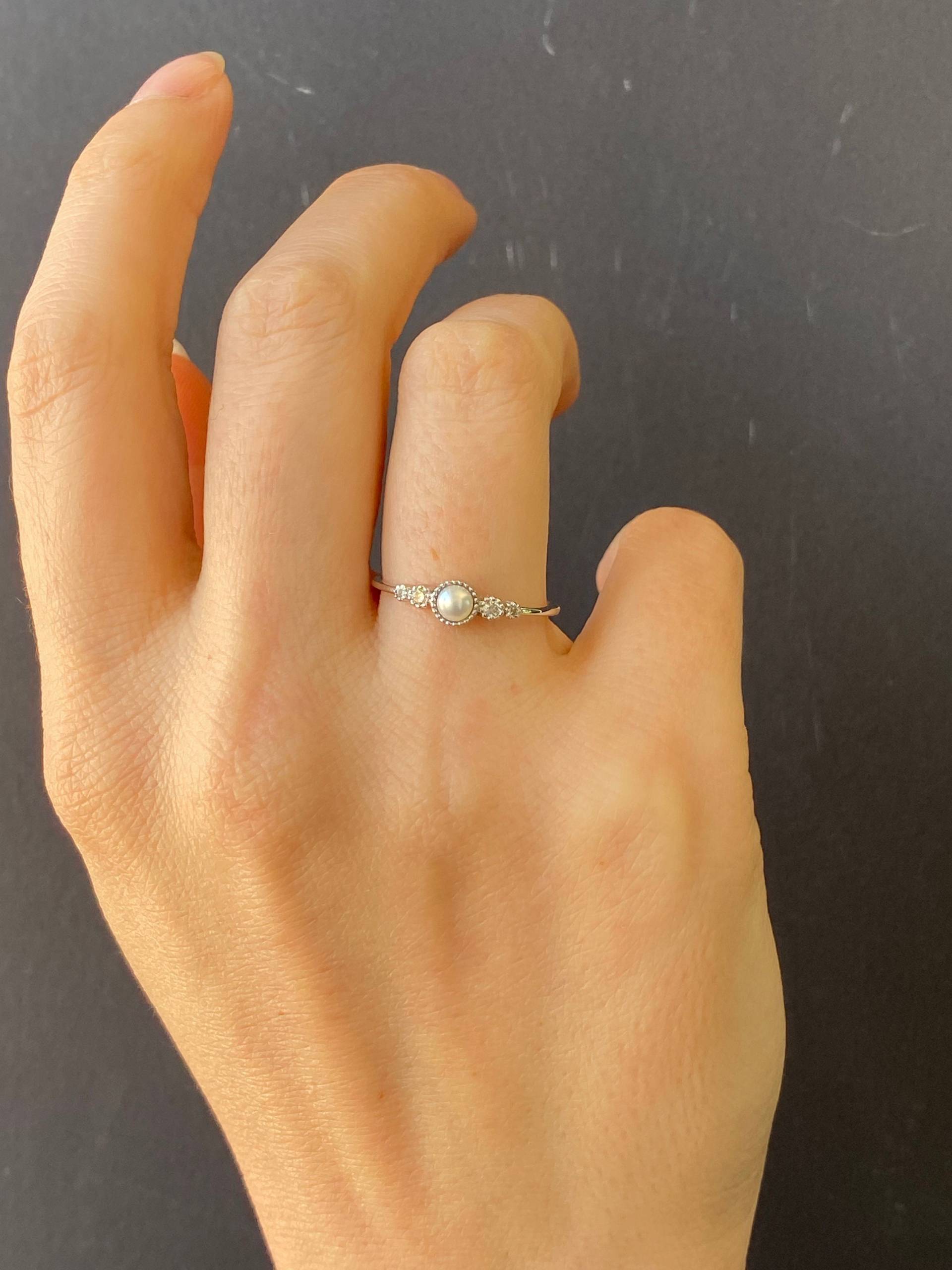 14K Gold Diamant Perle Ring, Minimalist Süßwasser Und Ring Für Frauen Zarte Schmuck, Geschenk Zum Valentinstag von BirinciJewelry