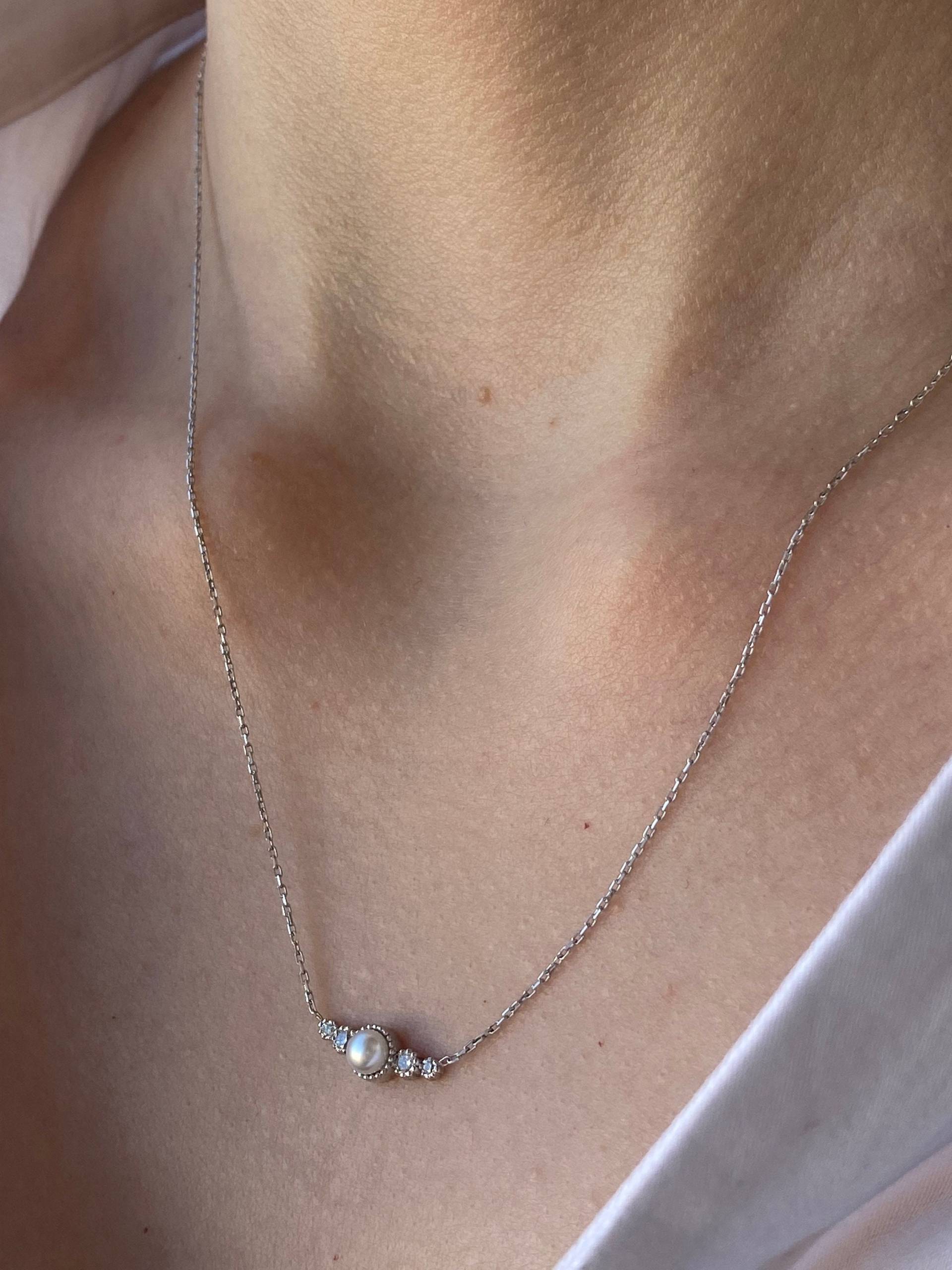 14K Gold Perle Diamant Halskette Minimalist Süßwasser Single Kleine Und Jahrestag Geschenk Für Frau Sie von BirinciJewelry