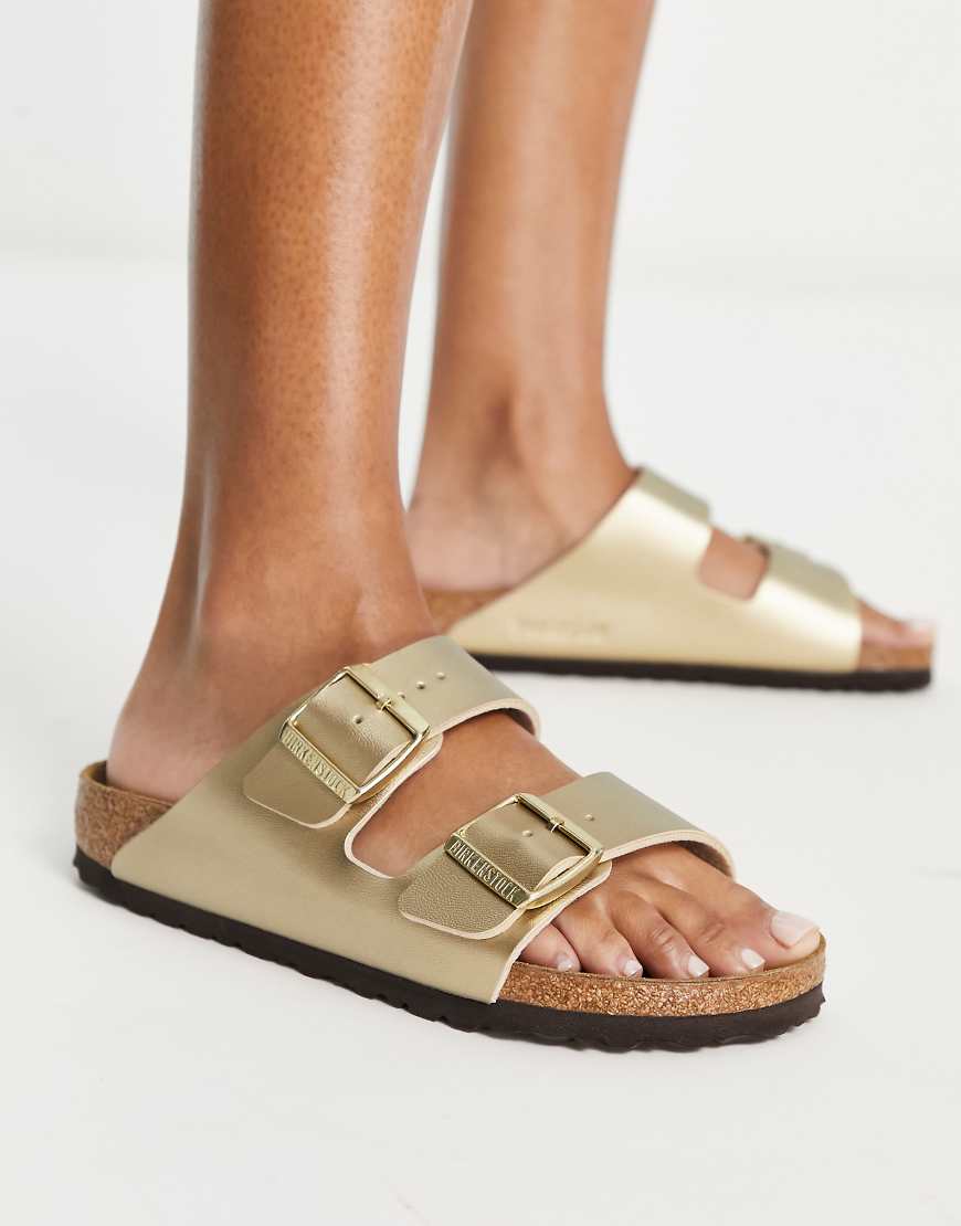 Birkenstock - Arizona - Flache Birko-Flor-Sandalen in Goldoptik-Goldfarben von Birkenstock