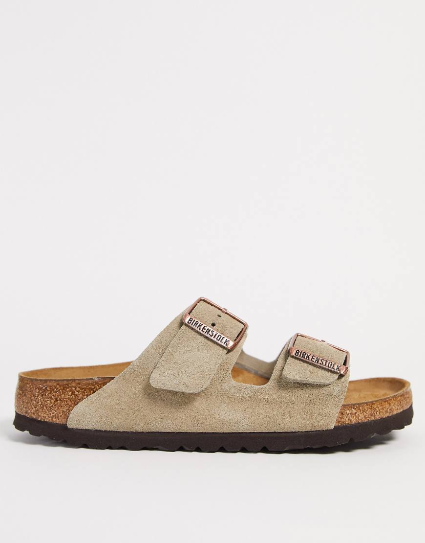 Birkenstock - Arizona - Flache Sandalen aus Wildleder in Taupe-Neutral von Birkenstock