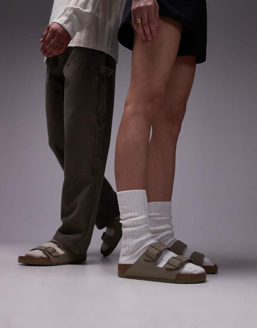 Birkenstock - Arizona - Schmale Birko-Flor-Sandalen in verwaschenem Khaki mit Unisex-Passform-Grün von Birkenstock