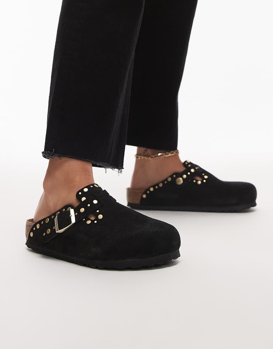 Birkenstock - Boston - Clogs aus Wildleder in Schwarz mit Nieten von Birkenstock