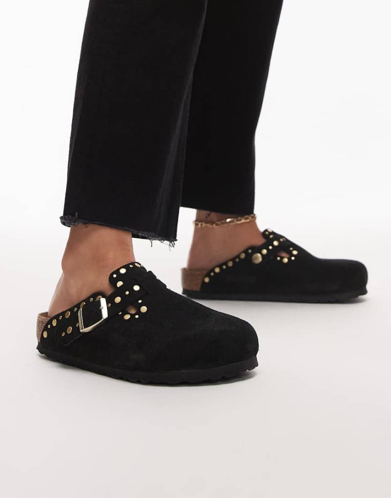 Birkenstock - Boston - Clogs aus Wildleder in Schwarz mit Nieten von Birkenstock