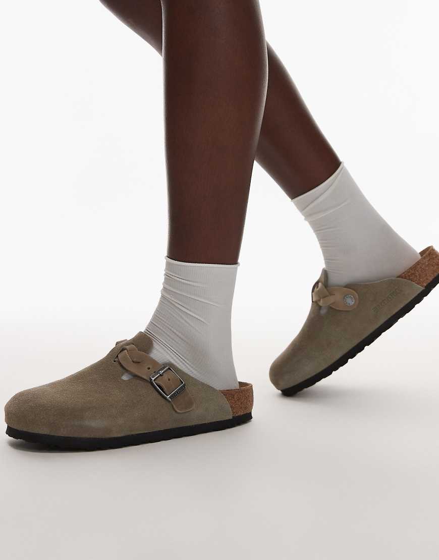 Birkenstock - Boston - Clogs aus Wildleder in Taupe mit Flechtdetail in regulärer Passform-Neutral von Birkenstock