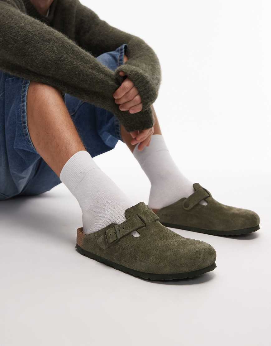 Birkenstock - Boston - Clogs aus Wildleder in Thymian-Khaki-Grün von Birkenstock