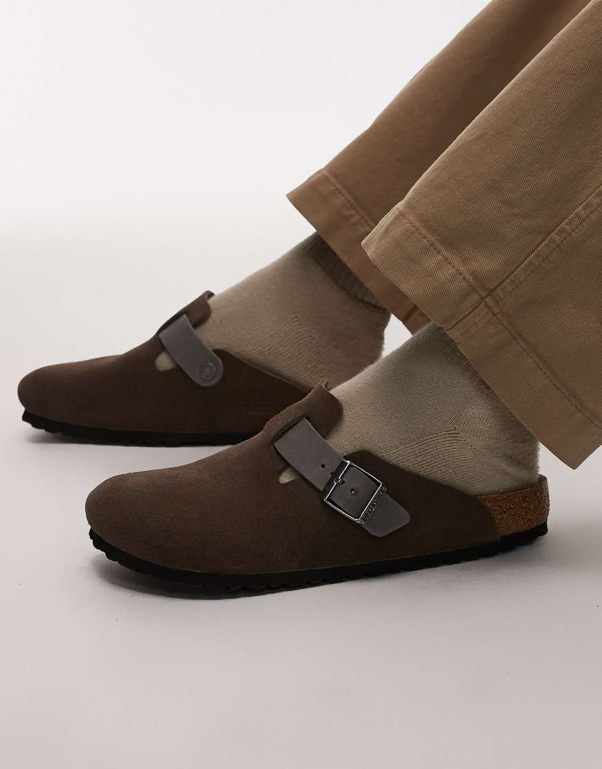 Birkenstock - Boston - Wildleder-Clogs in Braun mit Kontrastriemen-Brown von Birkenstock