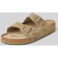 Birkenstock Slides aus Leder mit Dornschließe Modell 'Arizona' in Khaki, Größe 41 von Birkenstock