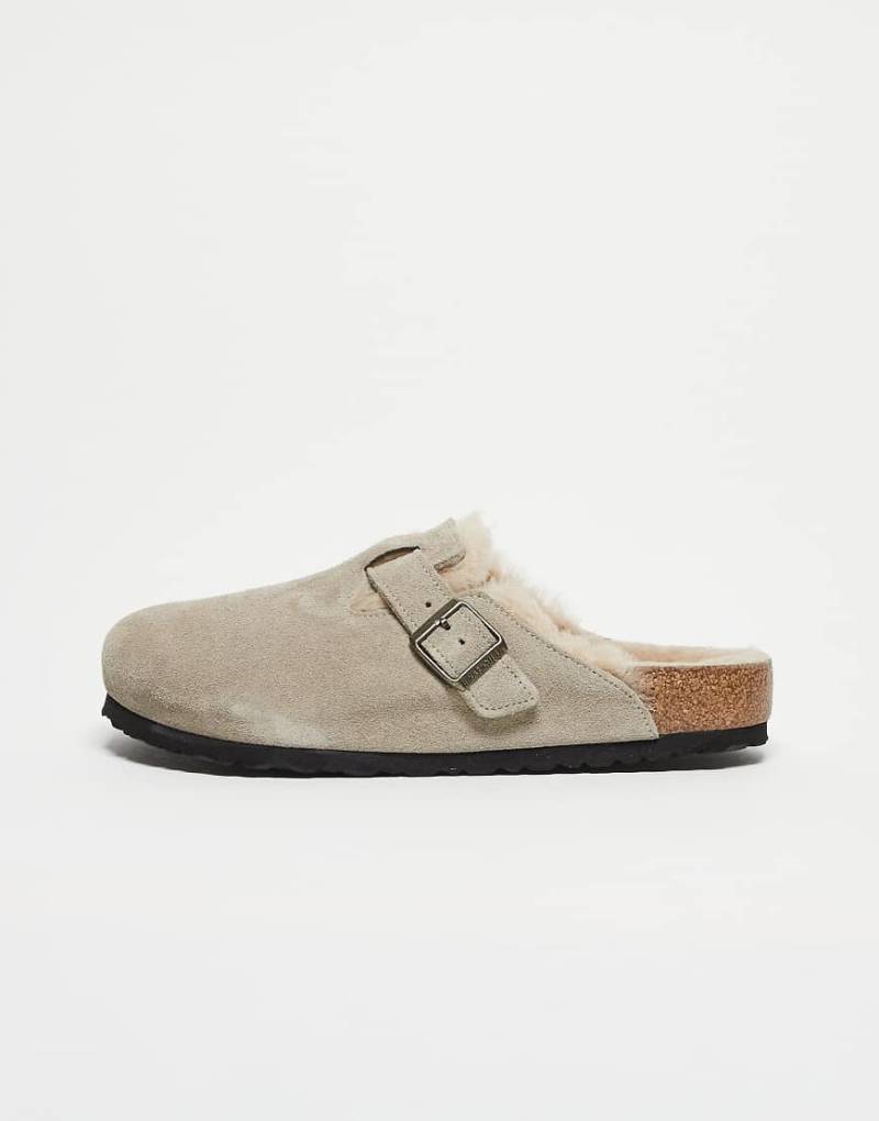 Birkenstock - Unisex - Boston - Clogs in aus Wildleder in Taupe mit Futter aus Lammfellimitat-Braun von Birkenstock