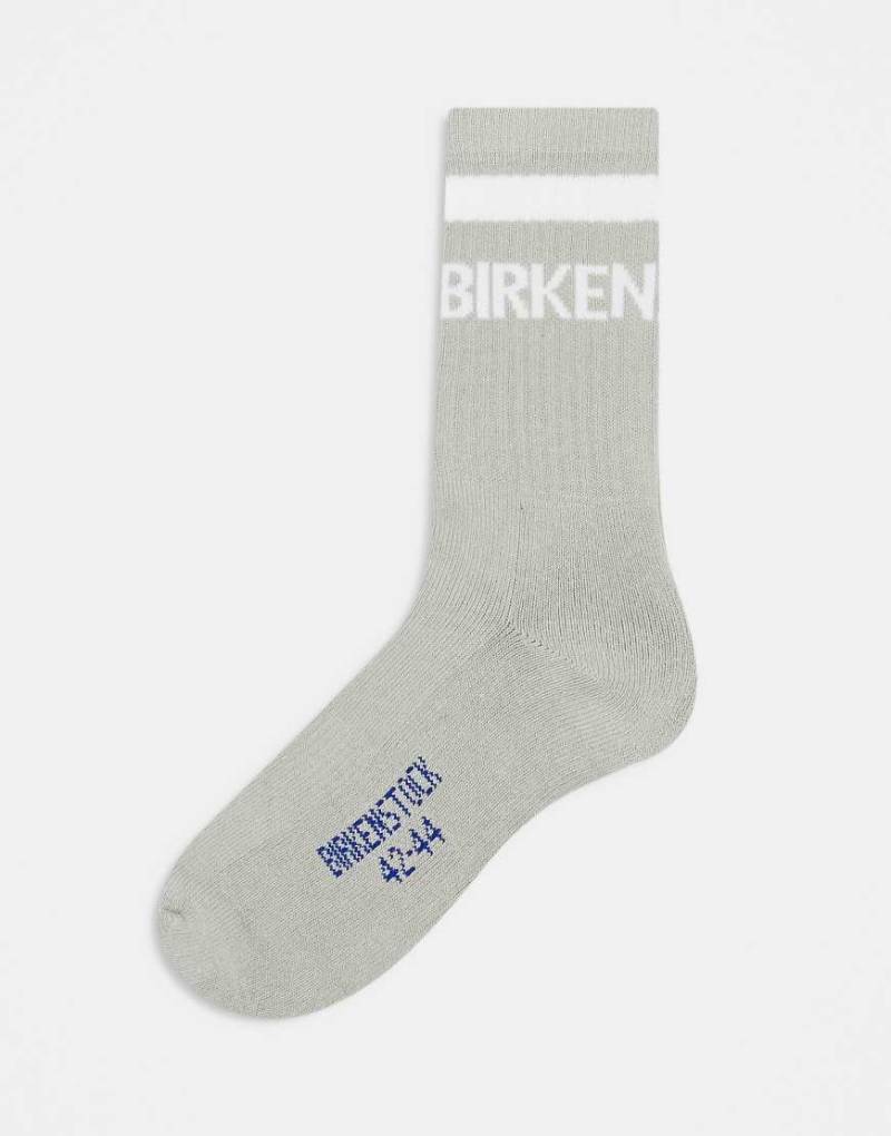 Birkenstock - Unisex-Crew-Socken aus Baumwolle in Hellgrau mit Streifen von Birkenstock