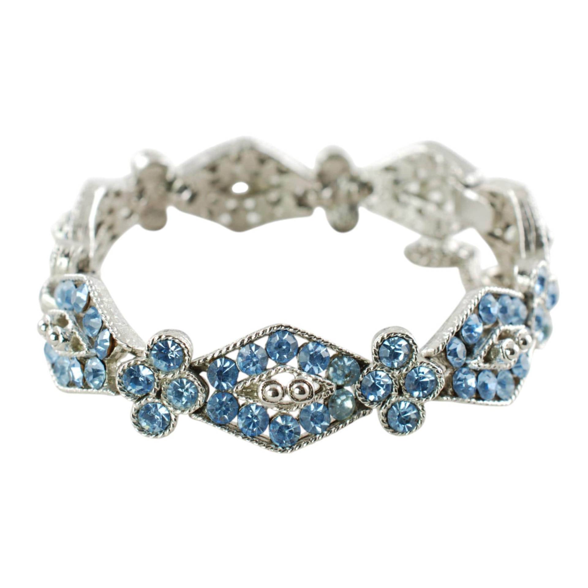 Vintage Weiss Blaues Strass Gliederarmband Art Deco Motiv von BirneyCreek