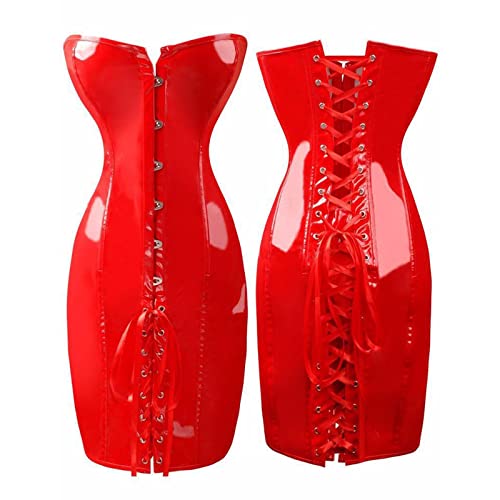 Glänzendes, ärmelloses Minikleid für Damen, trägerlos, geschnürt, schmal geschnittene Kleider, Latex-Lackleder, Korsett, figurbetontes Kleid,Rot,L von Birod