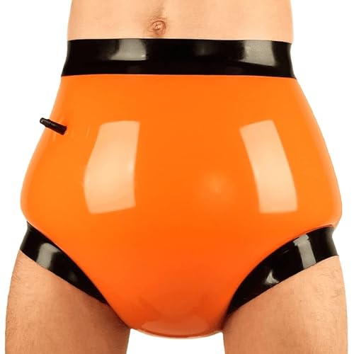 Orange Und Schwarz Aufblasbare sexy Latex Slips Mid Taille Gummi Shorts Windeln Boyshorts Unterhose, transparent W Schwarz, XXL von Birod