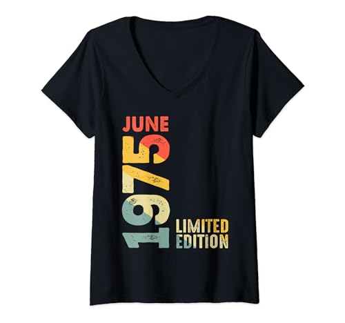 Damen 1975 Limited Edition Juni 1975 Retro 1975 Vintage Jahr 1975 T-Shirt mit V-Ausschnitt von Birth Since June 1975 Retro Vintage Year 1975